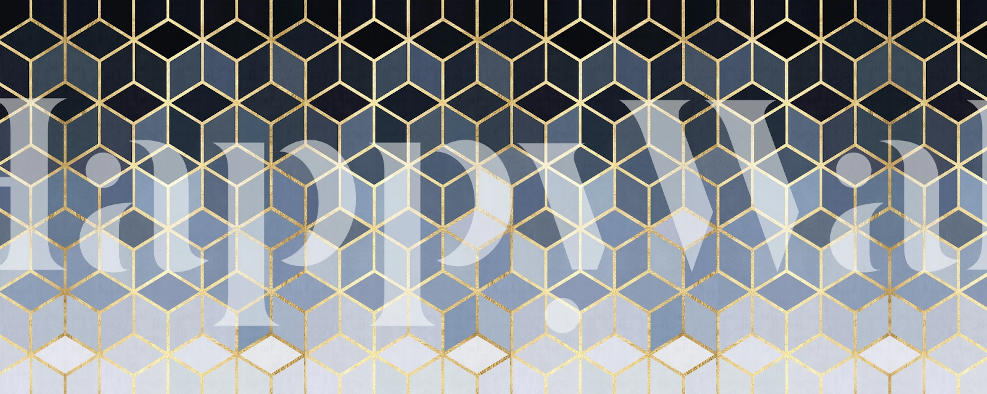 Geometric gold and blue pattern wallpaper