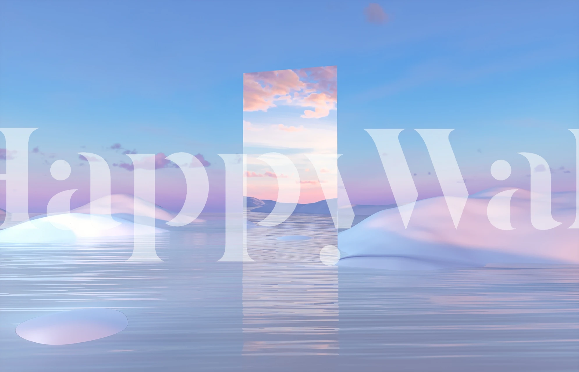 Surreal landscape wallpaper in a room