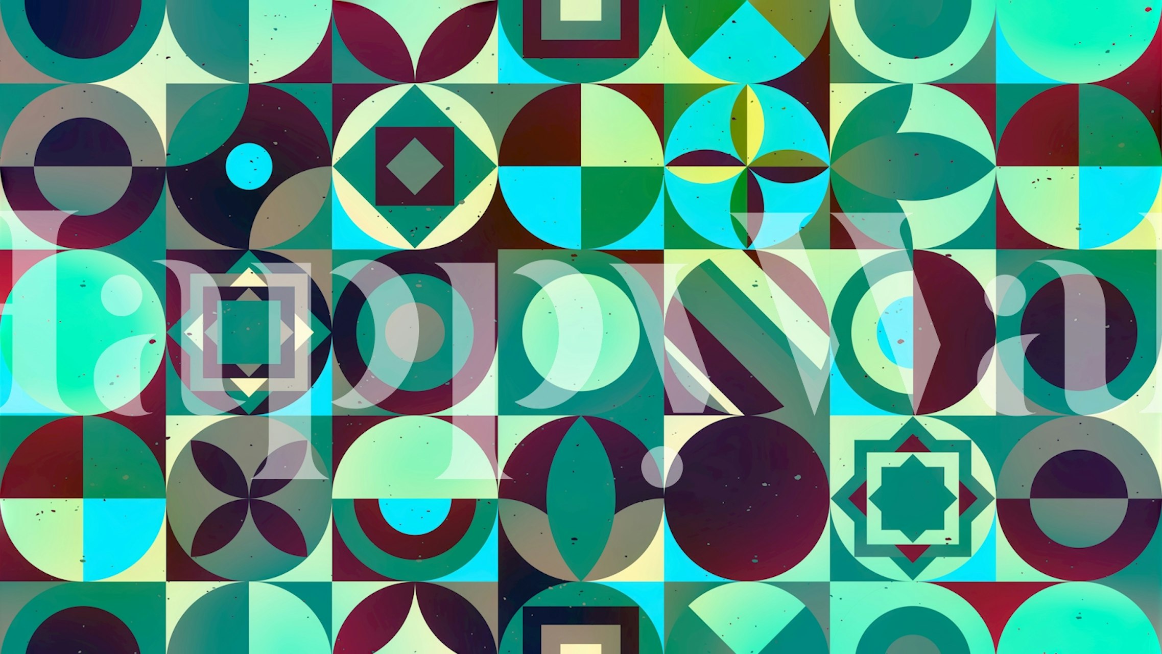 Colorful geometric shapes in teal, blue, and purple wallpaper