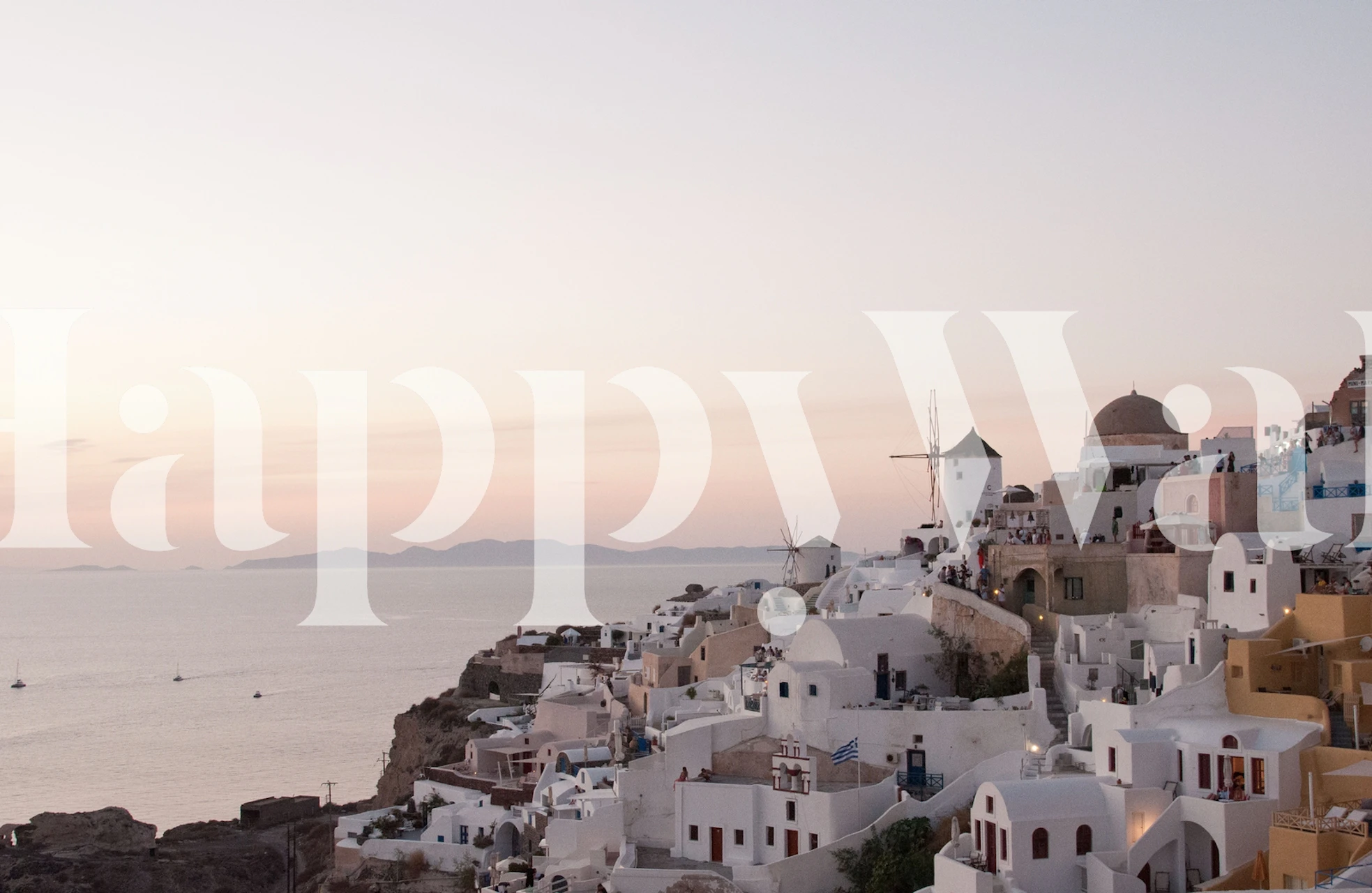 Dreamy Santorini sunset behang in een kamer