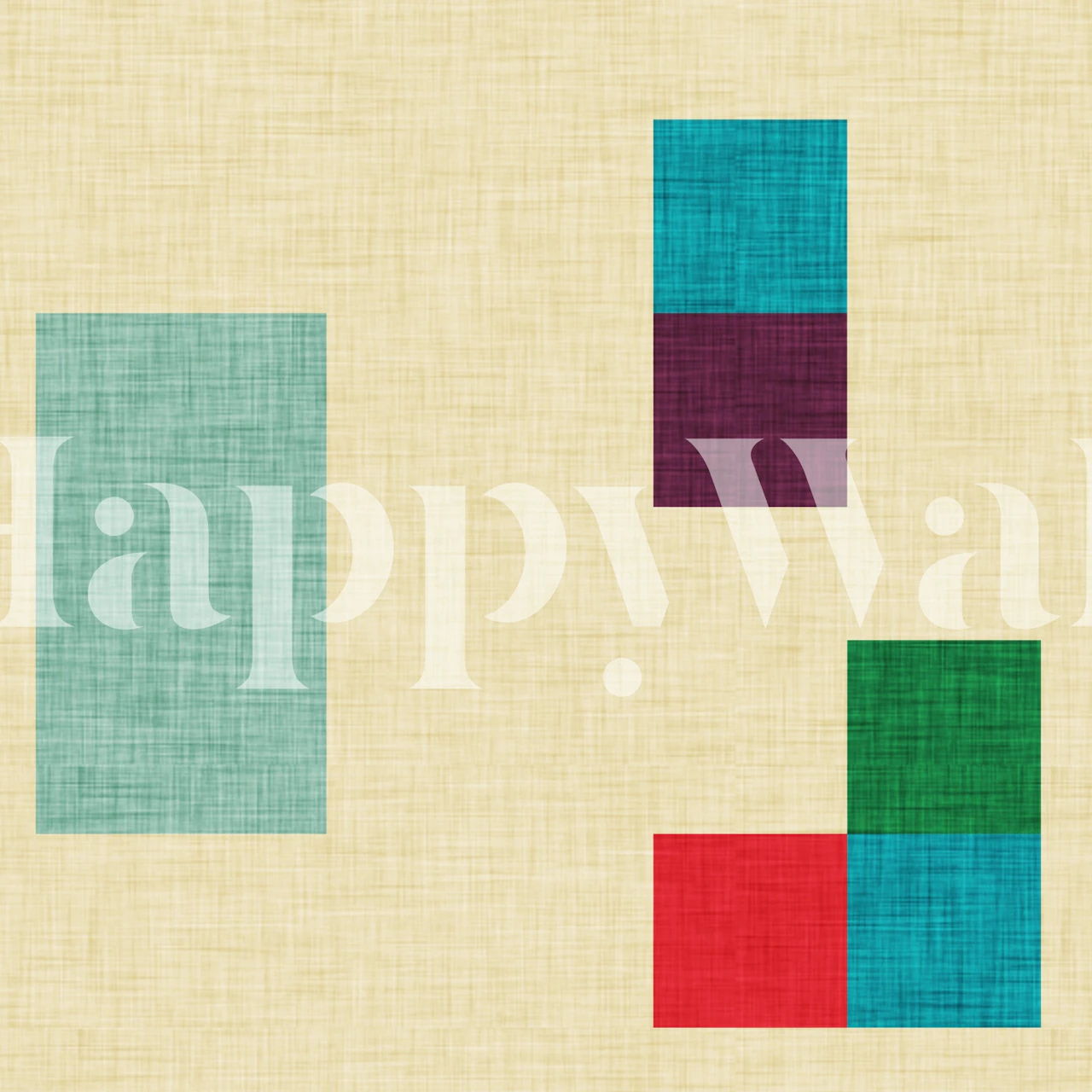 Colorful geometric patterns in teal, red, green, and purple wallpaper