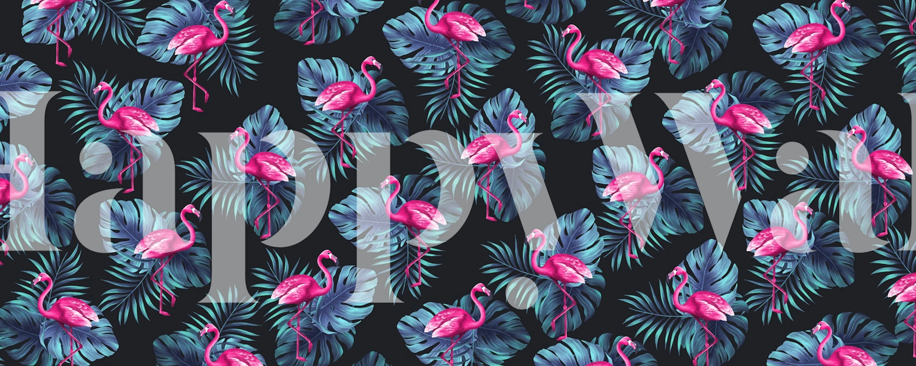 Tropical flamingo wallpaper with pink flamingos and green leaves