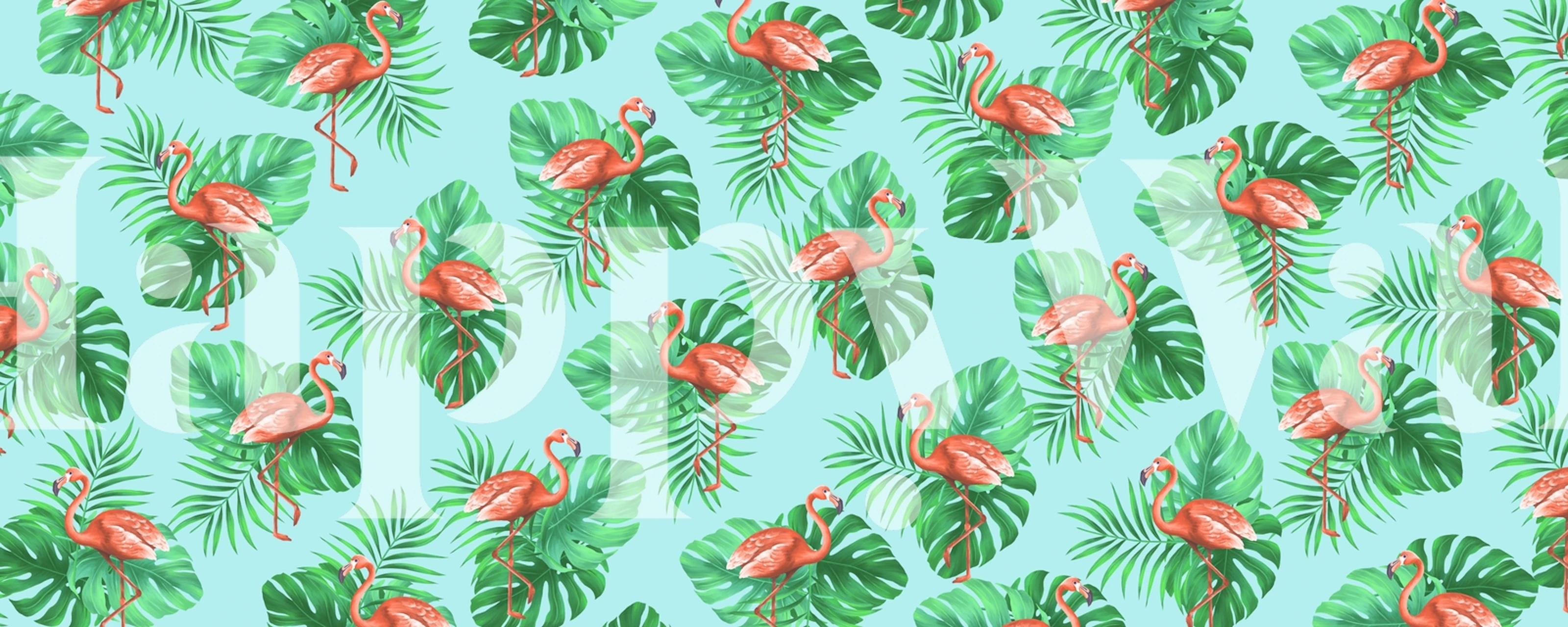 Tropical pattern flamingos wallpaper in a room