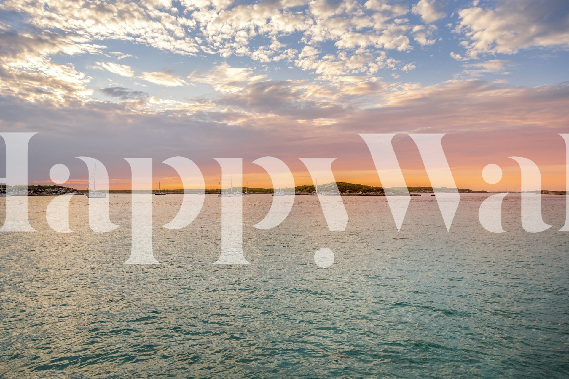 Pastel blue tropical sunset sail wallpaper with boats