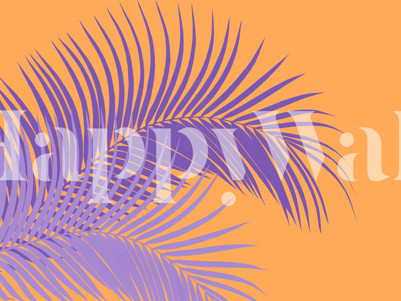 Stylized purple palm leaves on an orange background wall mural