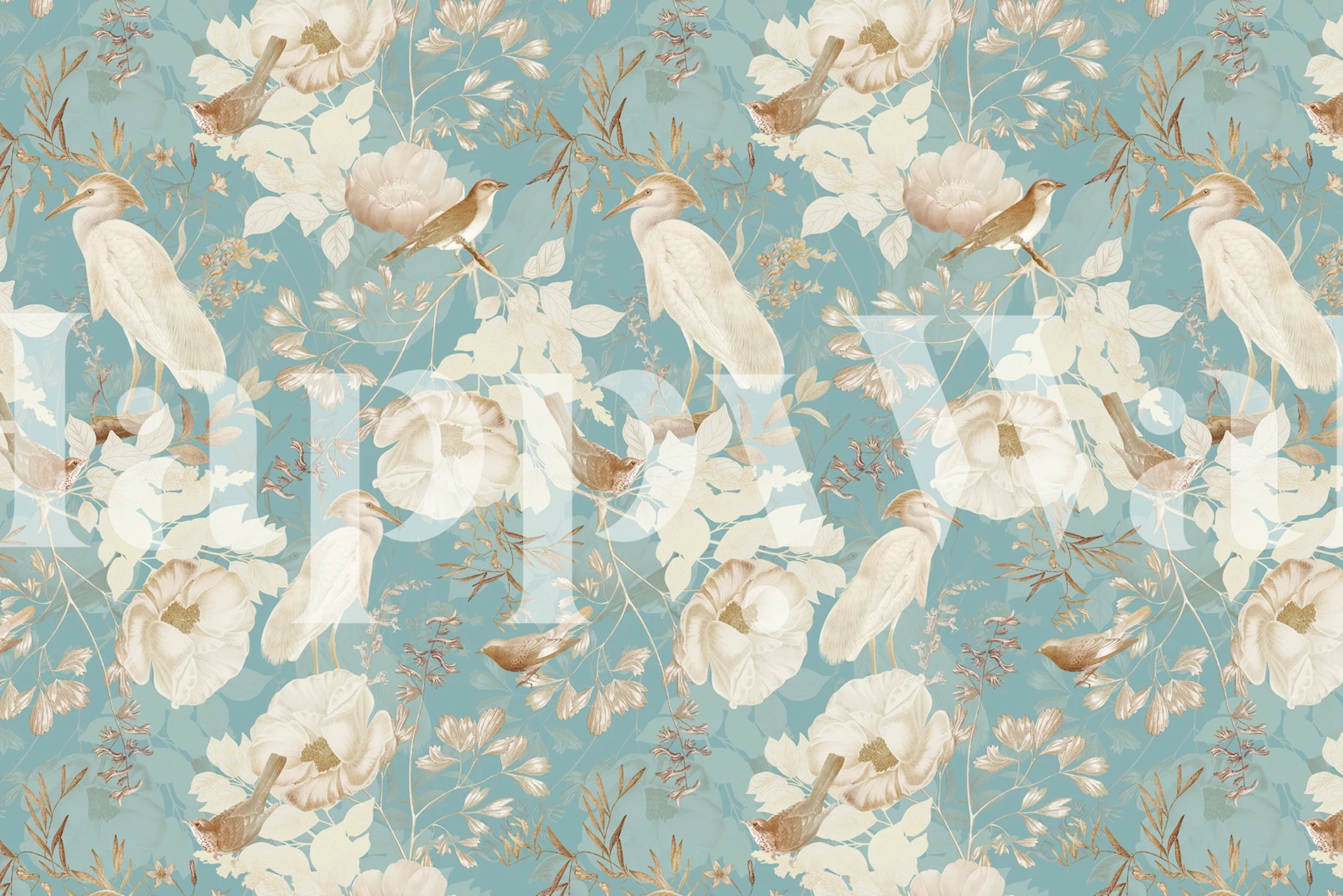 Vintage floral design with exotic birds and soft colors wallpaper