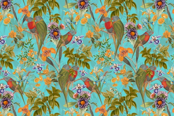 Turquoise Retro Parrots Jungle