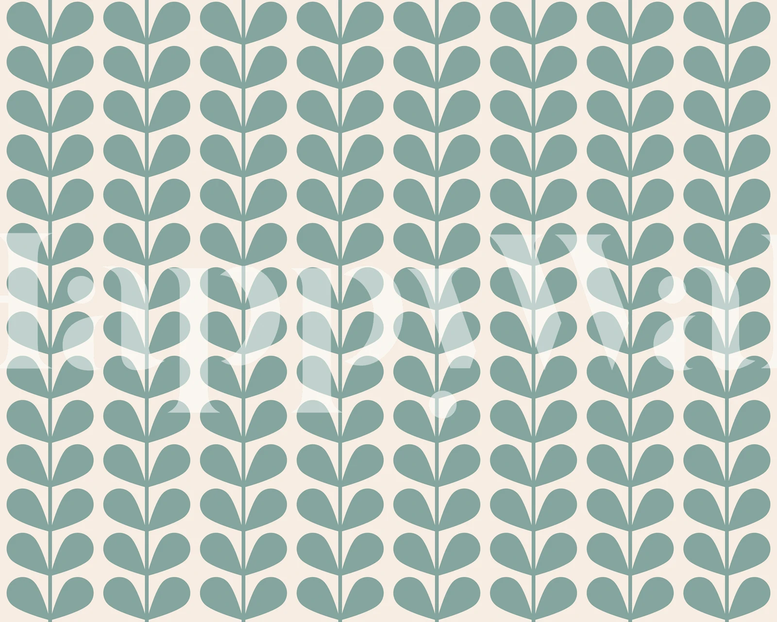 Mid century leaves pattern in blue and cream on wallpaper