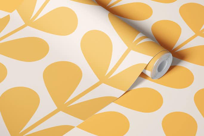 Yellow Mid Century Leaveswallpaper roll