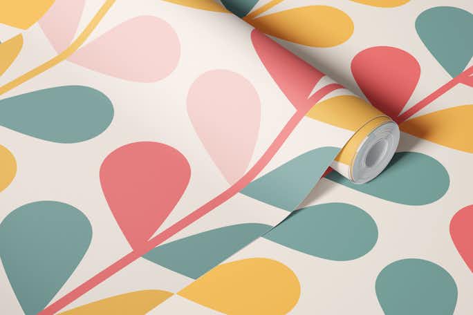 Colorful Mid Century Leaveswallpaper roll