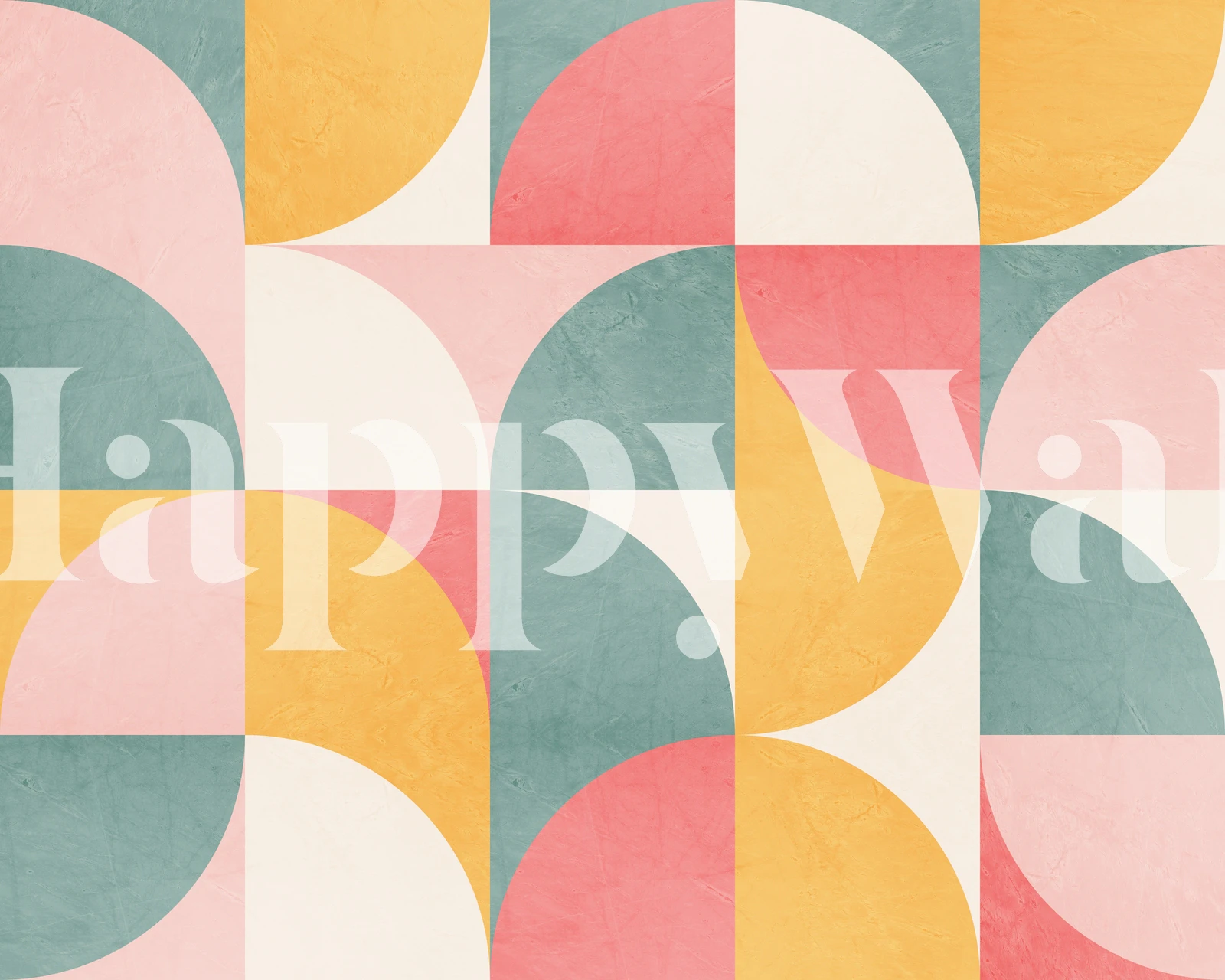 Mid-Century Modern Pattern Wall Mural with Geometric Shapes in Coral, Mustard, Sage, and Blush Colors