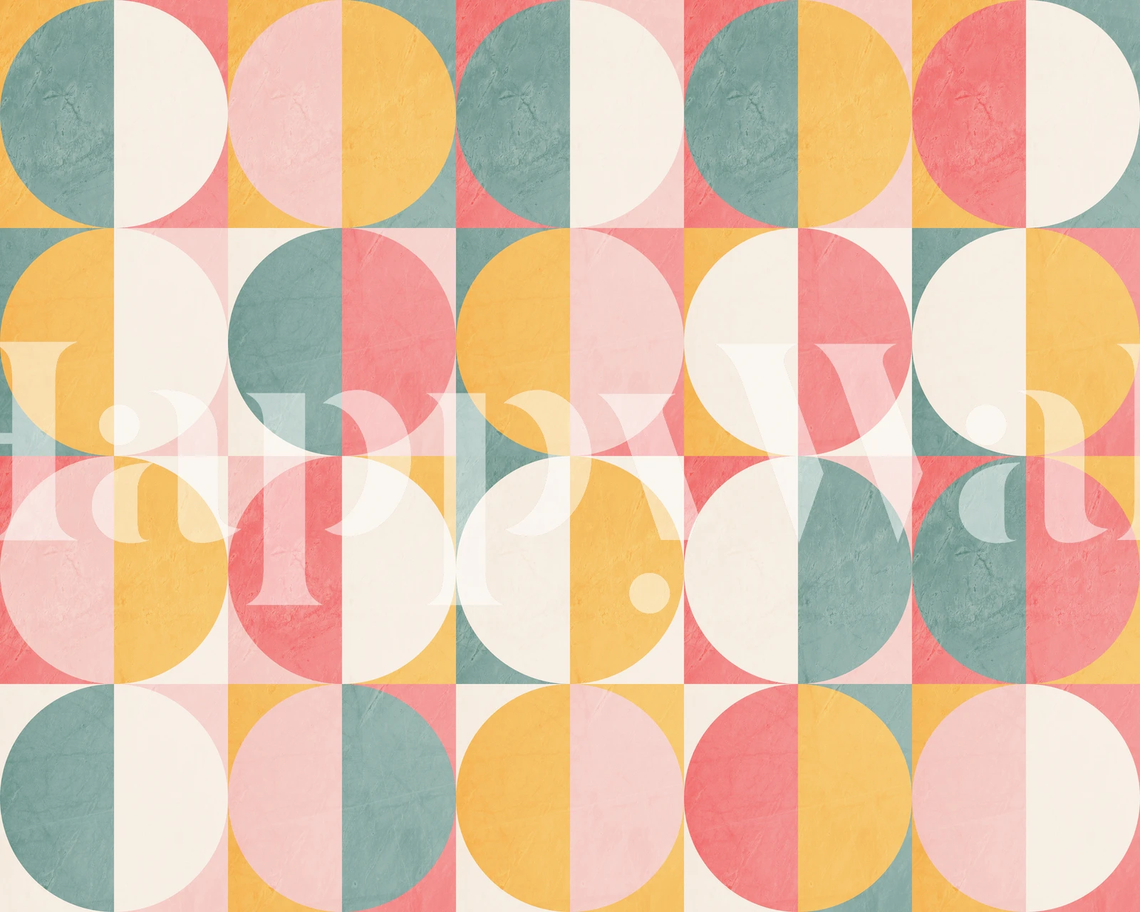 Mural de parede com padrão moderno de meados do século com círculos pastel e linhas geométricas