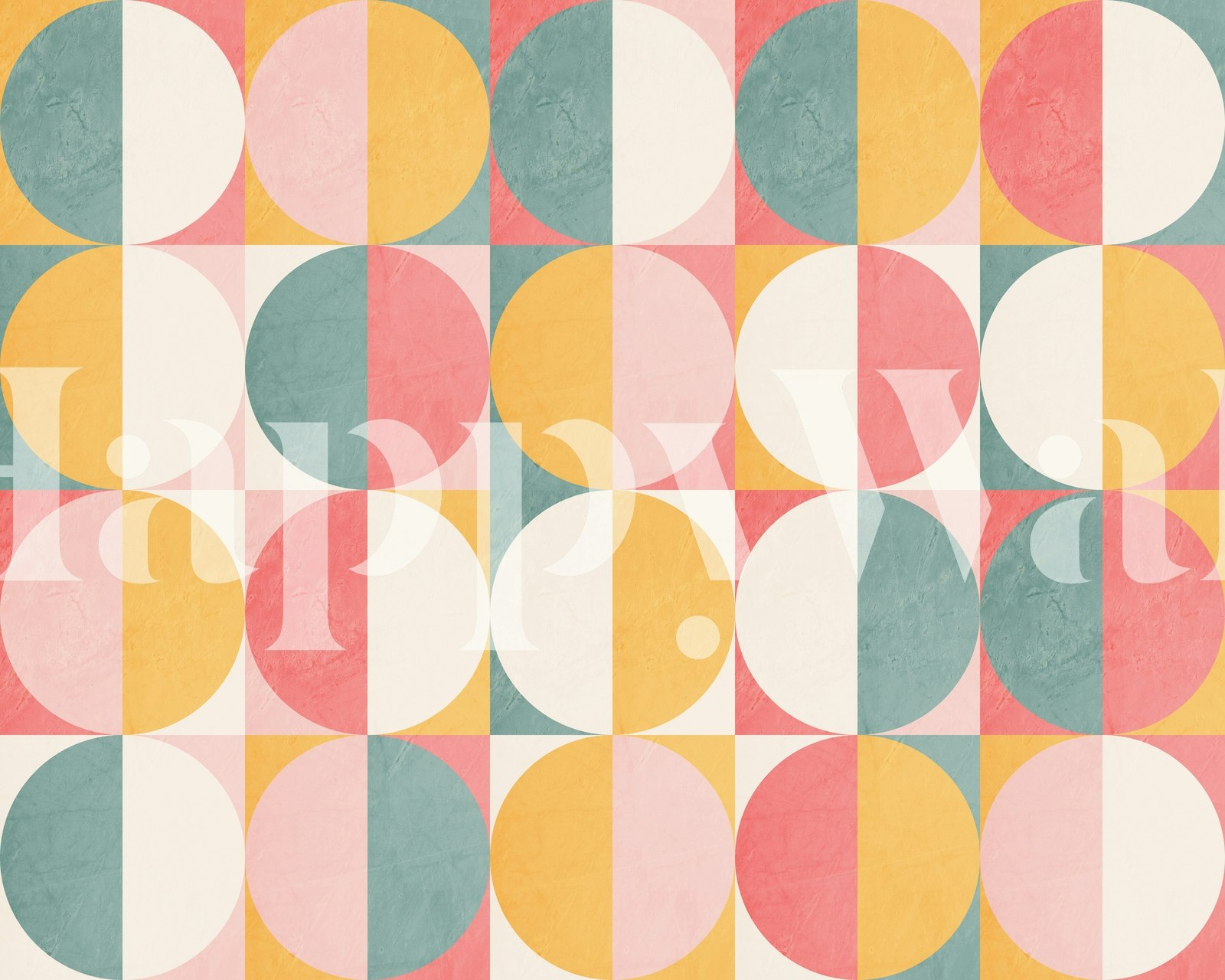 Colorful geometric circles in pink, yellow, and blue wallpaper