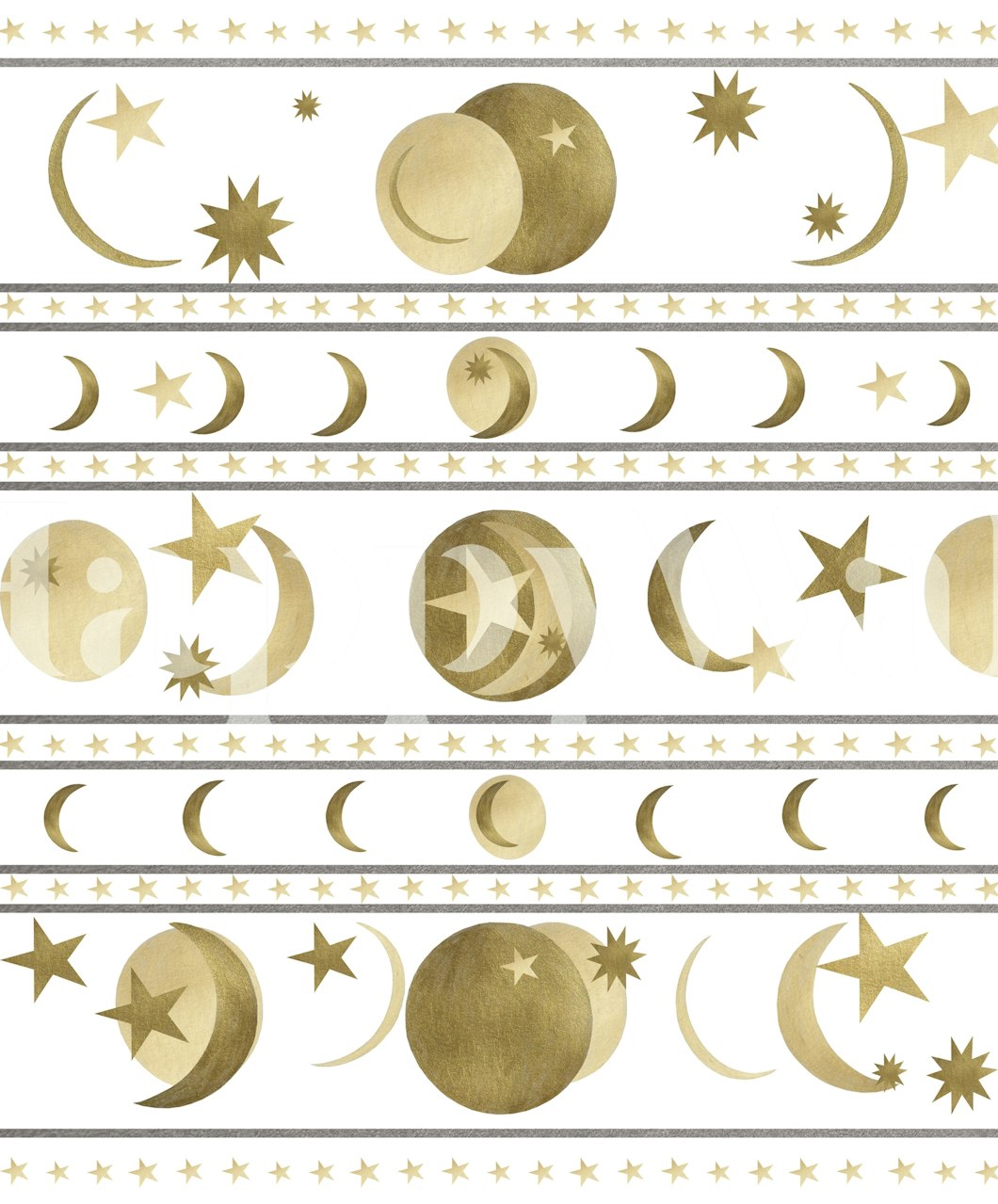 Dromerige gouden hemellichamen op strepen fotobehang
