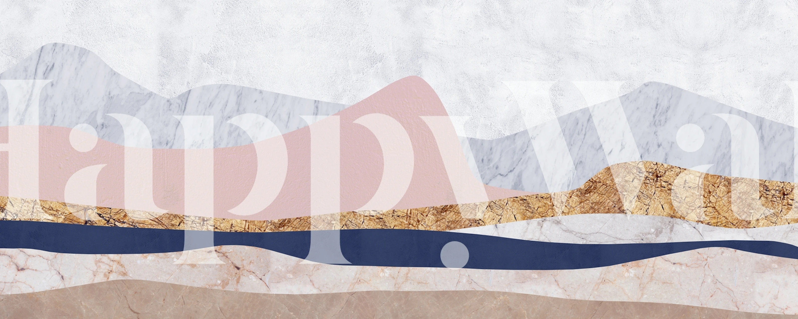Abstract marble landscape wallpaper in pink, navy, and gold tones