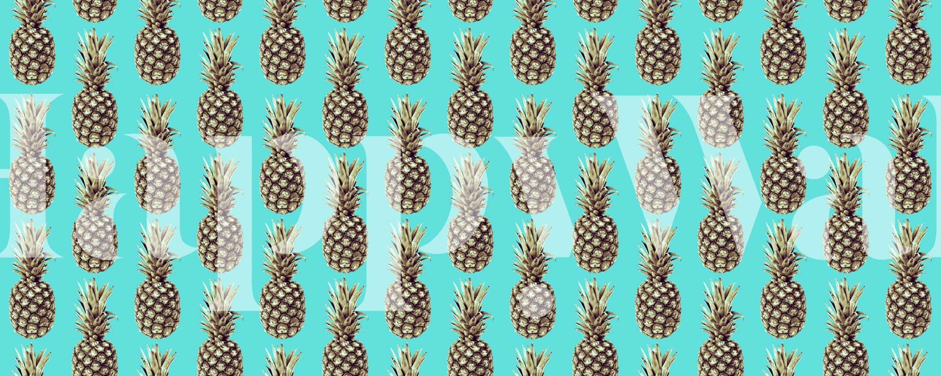 Pineapples on a teal background wallpaper