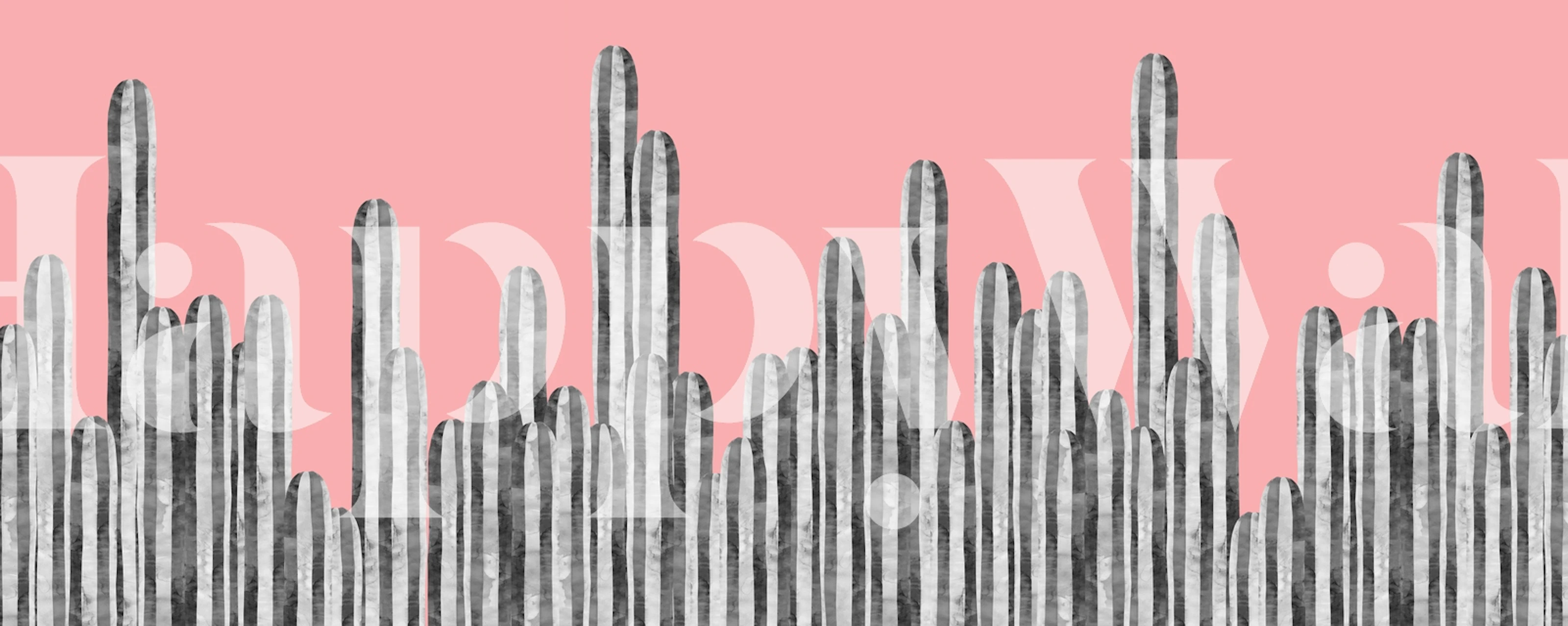Black and white striped cacti on a pink background wallpaper