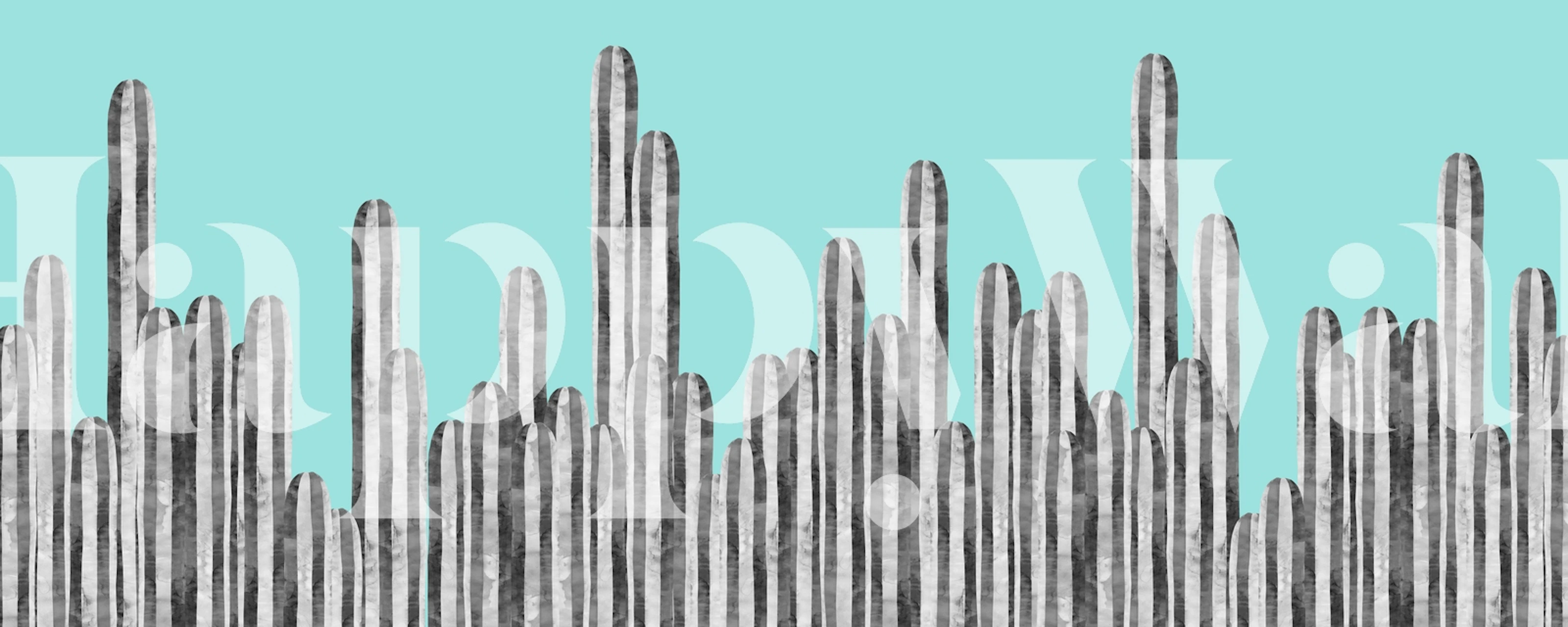 Black and white cactus design against a mint background wallpaper