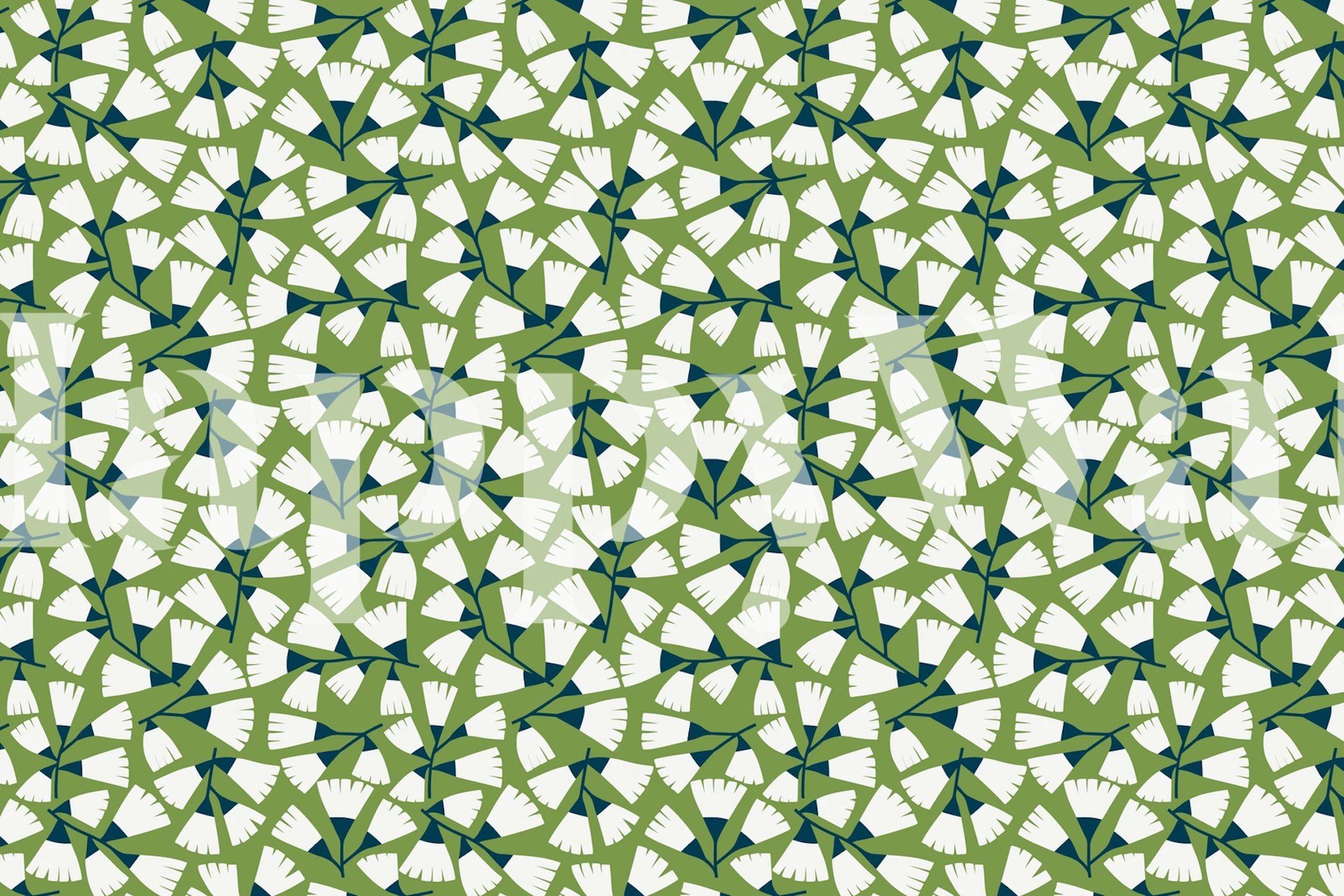 Floral geometric pattern in green and white wallpaper