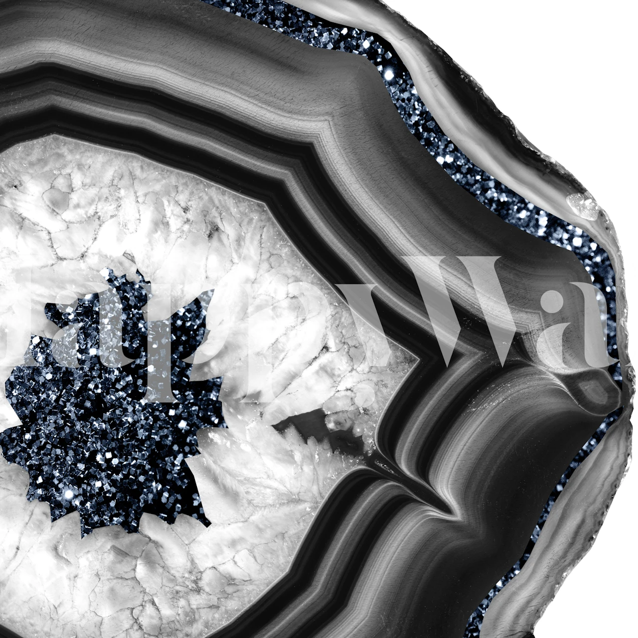Gray and white agate pattern with sparkling blue glitter wallpaper