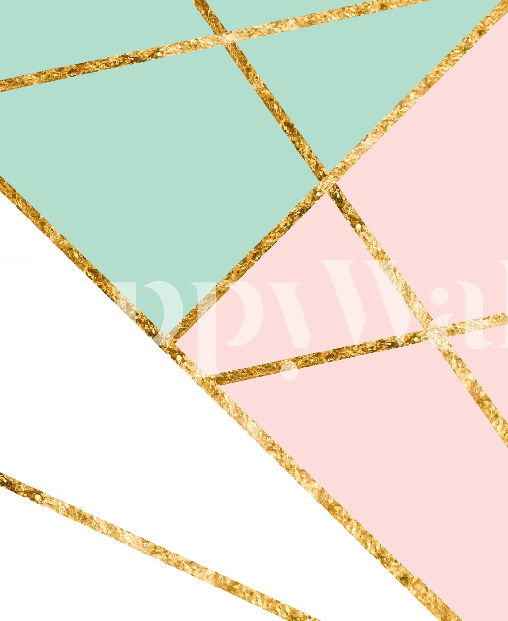 Blush Mint White Geo Gold wallpaper in a room