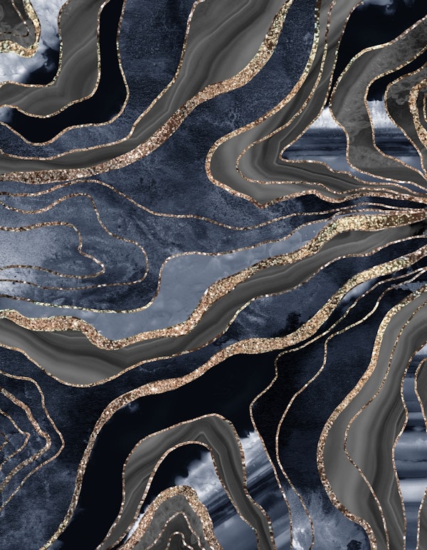 Blue Black Marble Agate Gold 2