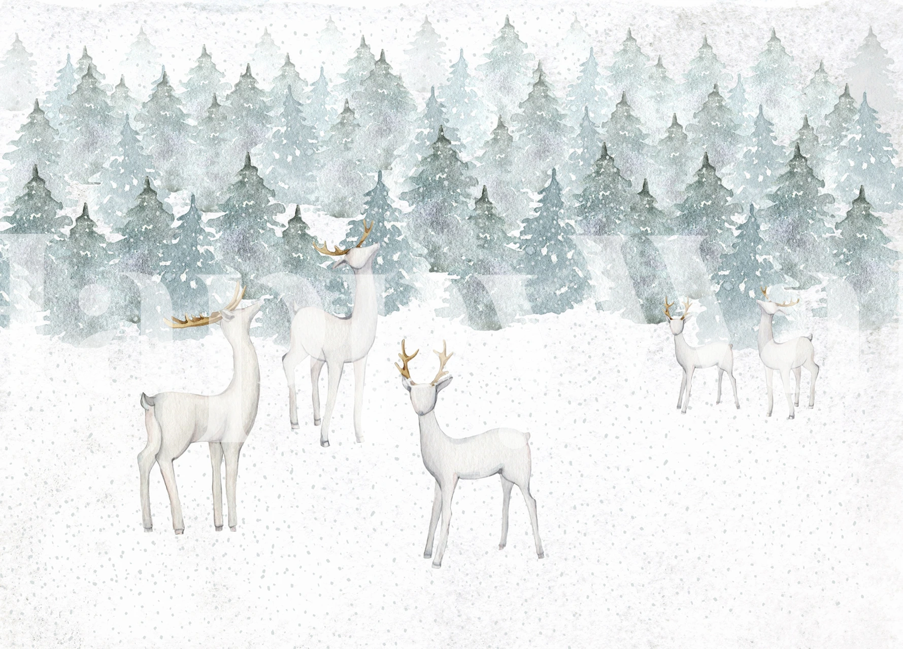 Snowy winter forest wallpaper with elegant deer