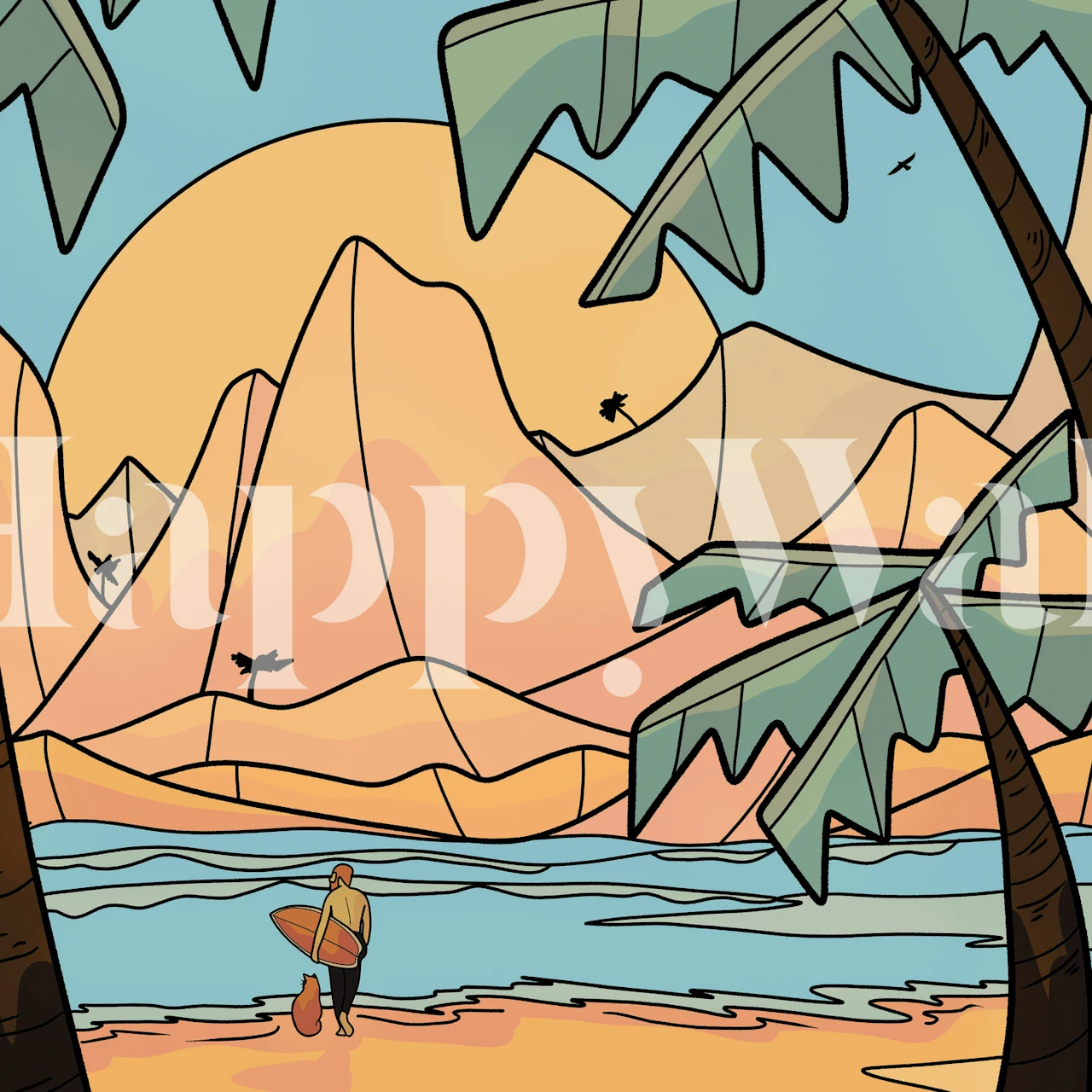 Catch the waves wallpaper in a room setting