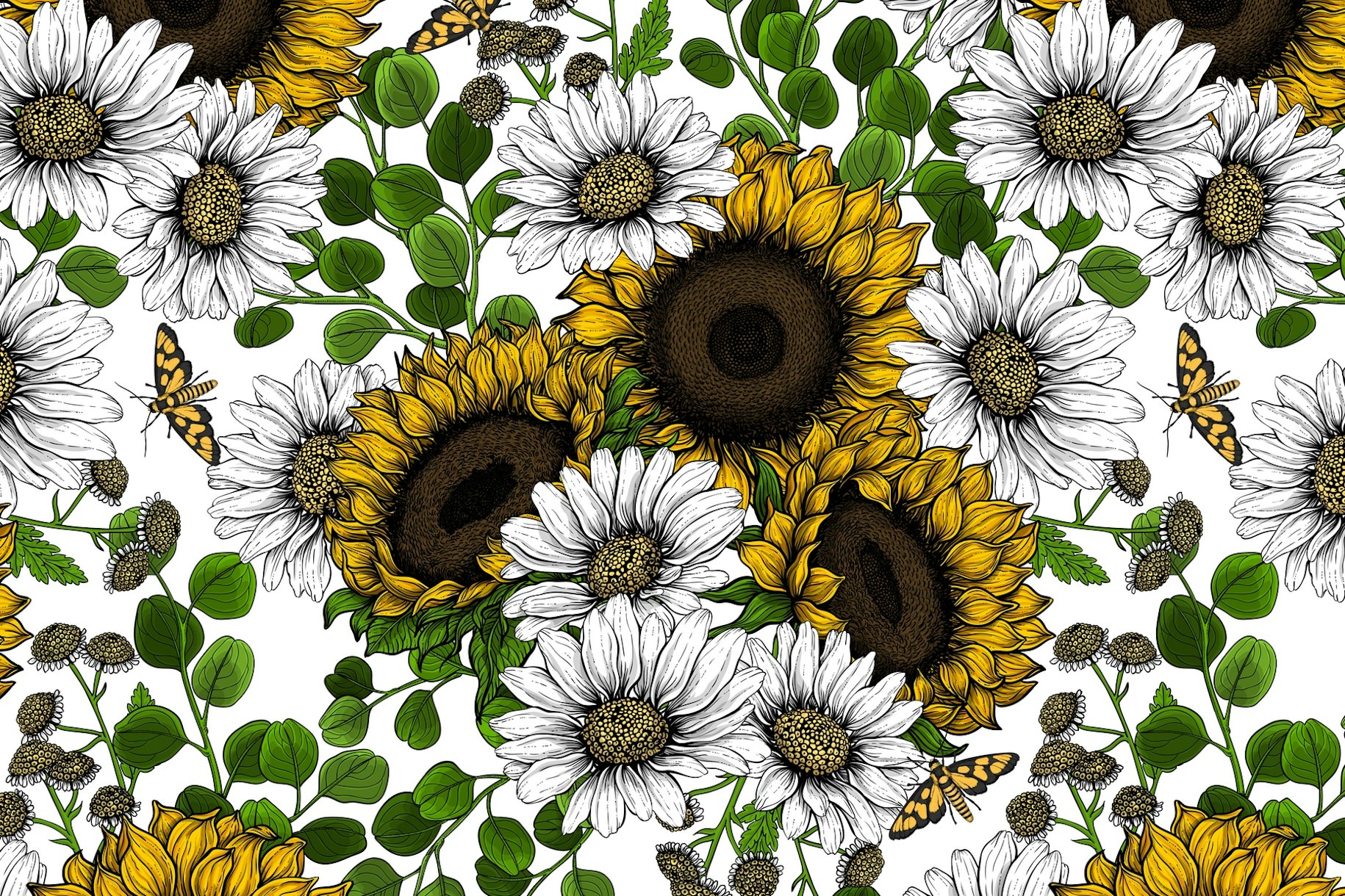 Sunflowers and Daisies 3 Wallpaper - Happywall