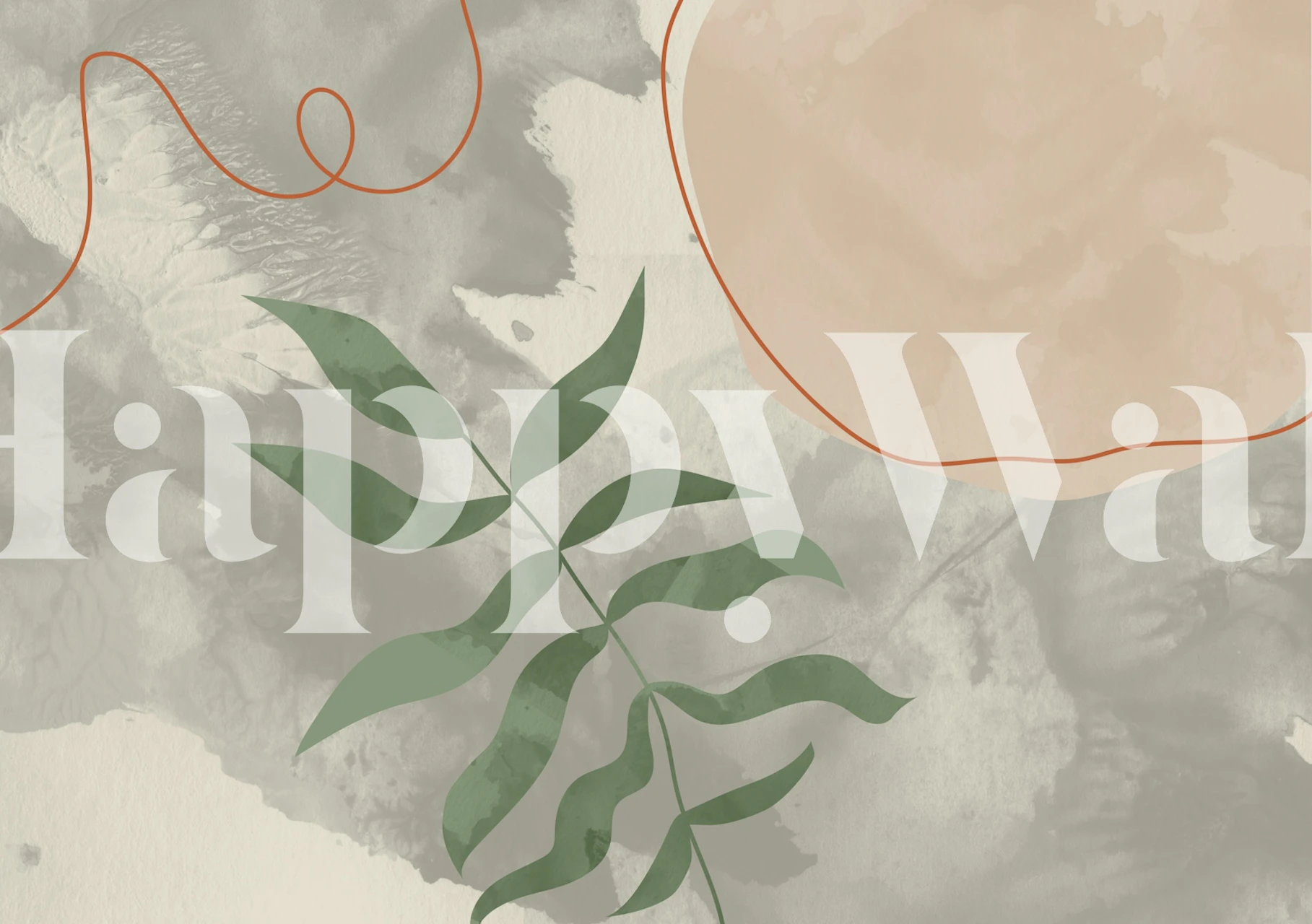 Mid Century Gardens wall mural with abstract pastel background and botanical elements