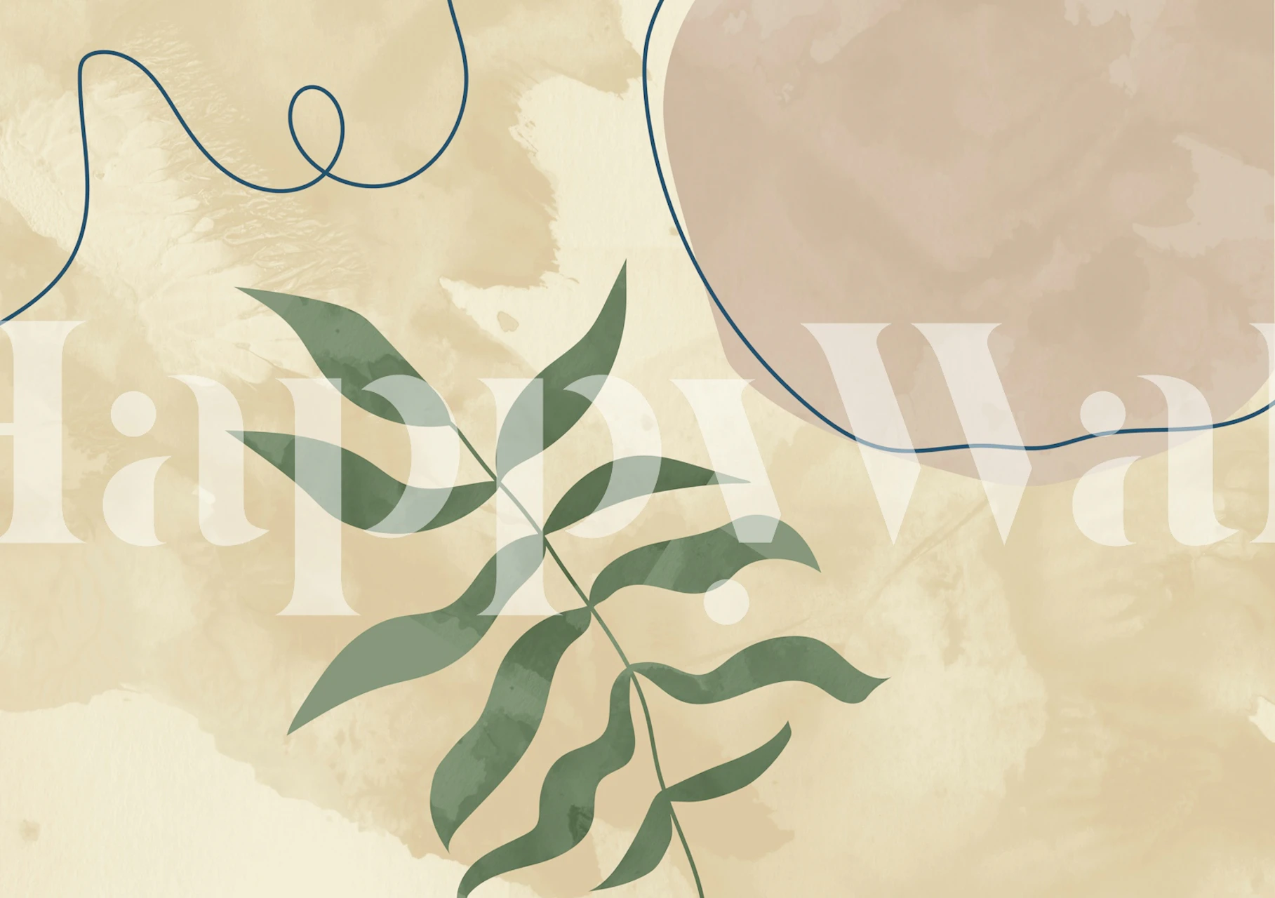 Mid century floral design with green leaves and pastel circles wallpaper