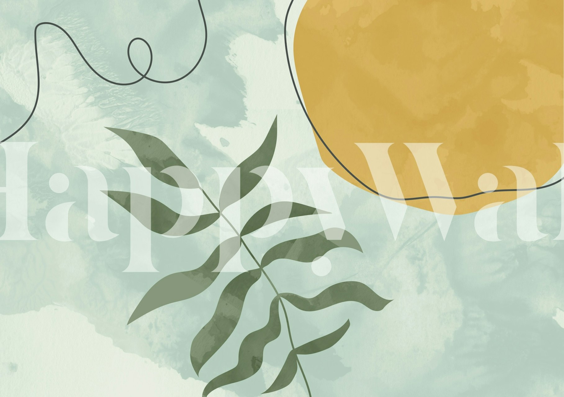 Landschaftswandgemälde aus der Mitte des Jahrhunderts mit abstrakten botanischen Elementen und Pastellfarben