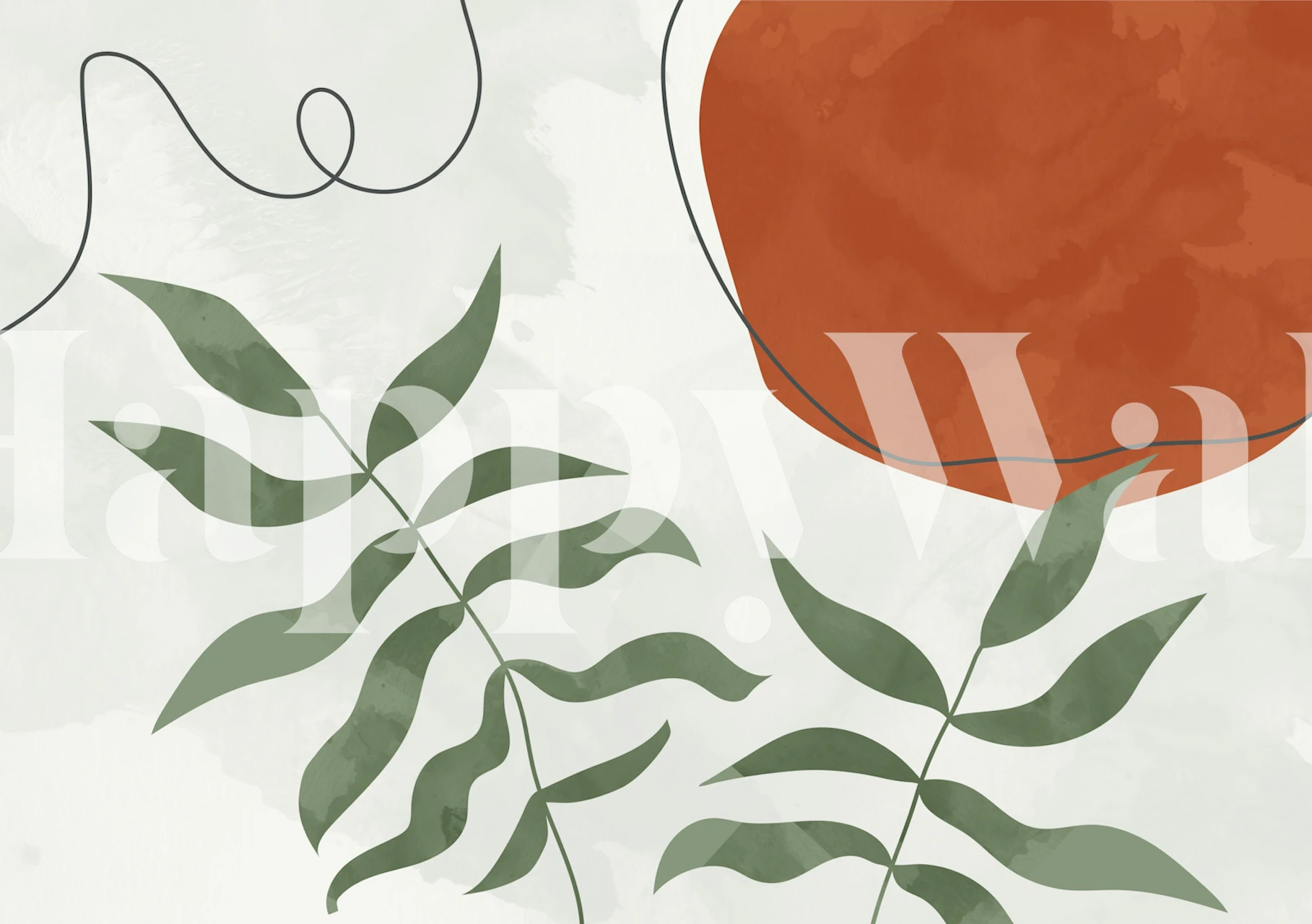 Mid Century Leaf wallpaper design in a room