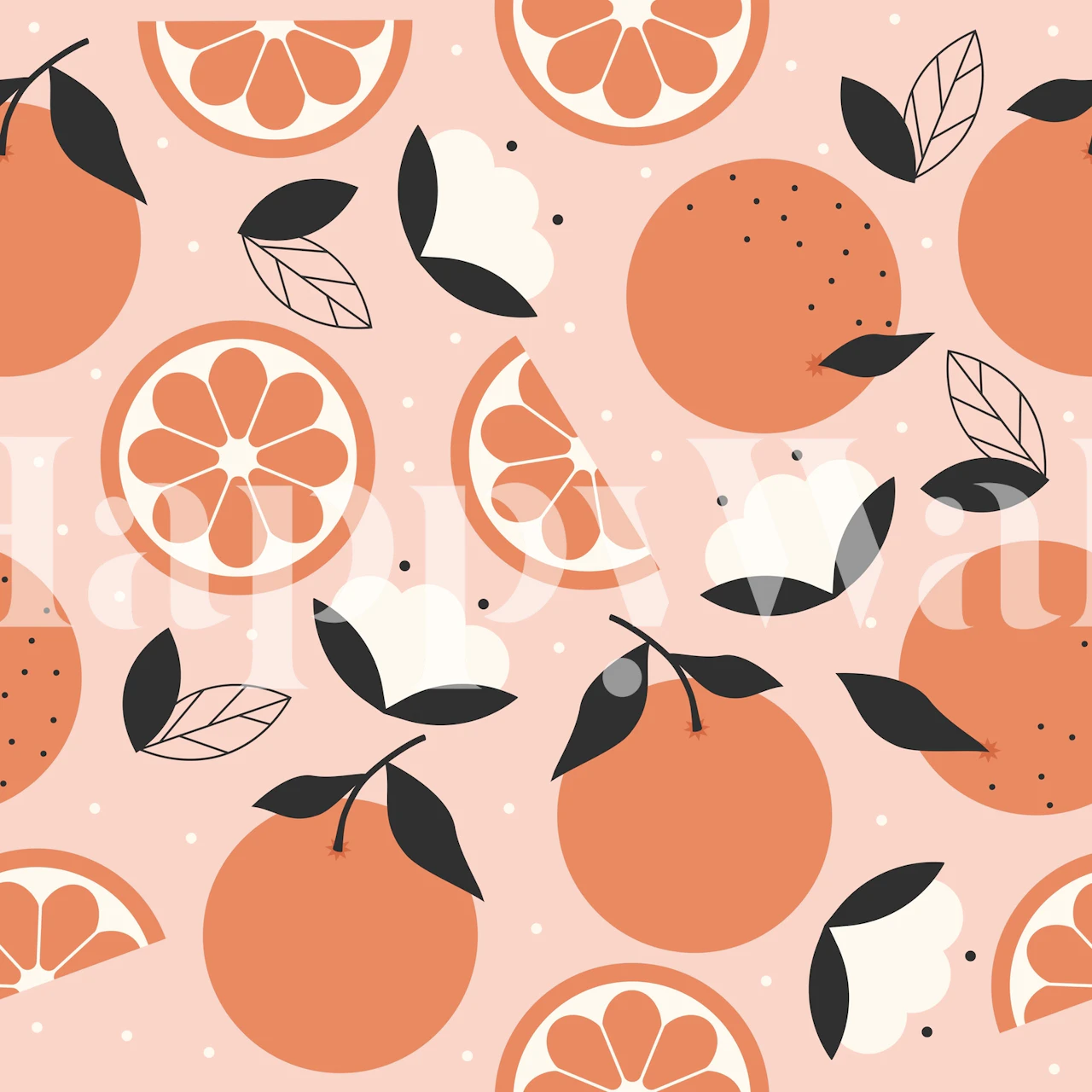 Orange fruit and white flower patterns on pink background wallpaper