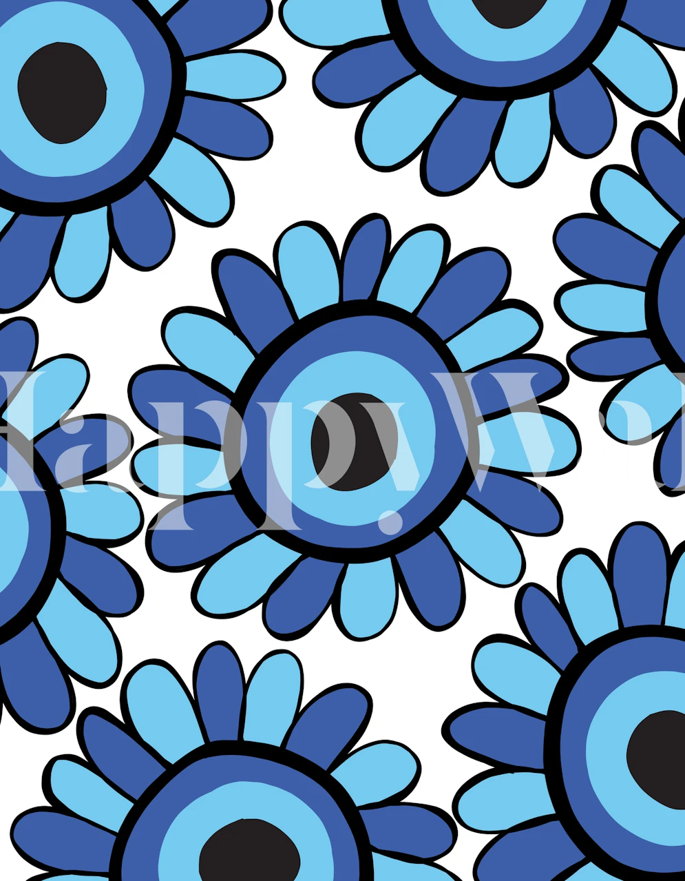 Evil Eye Sunflower Pattern tapet med blå och vita färger