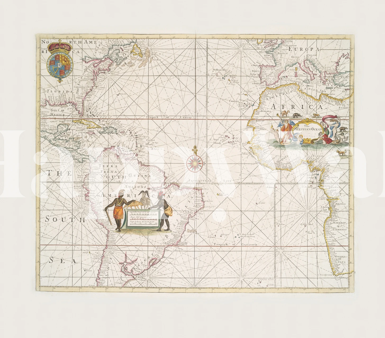 Vintage map wallpaper in a room setting