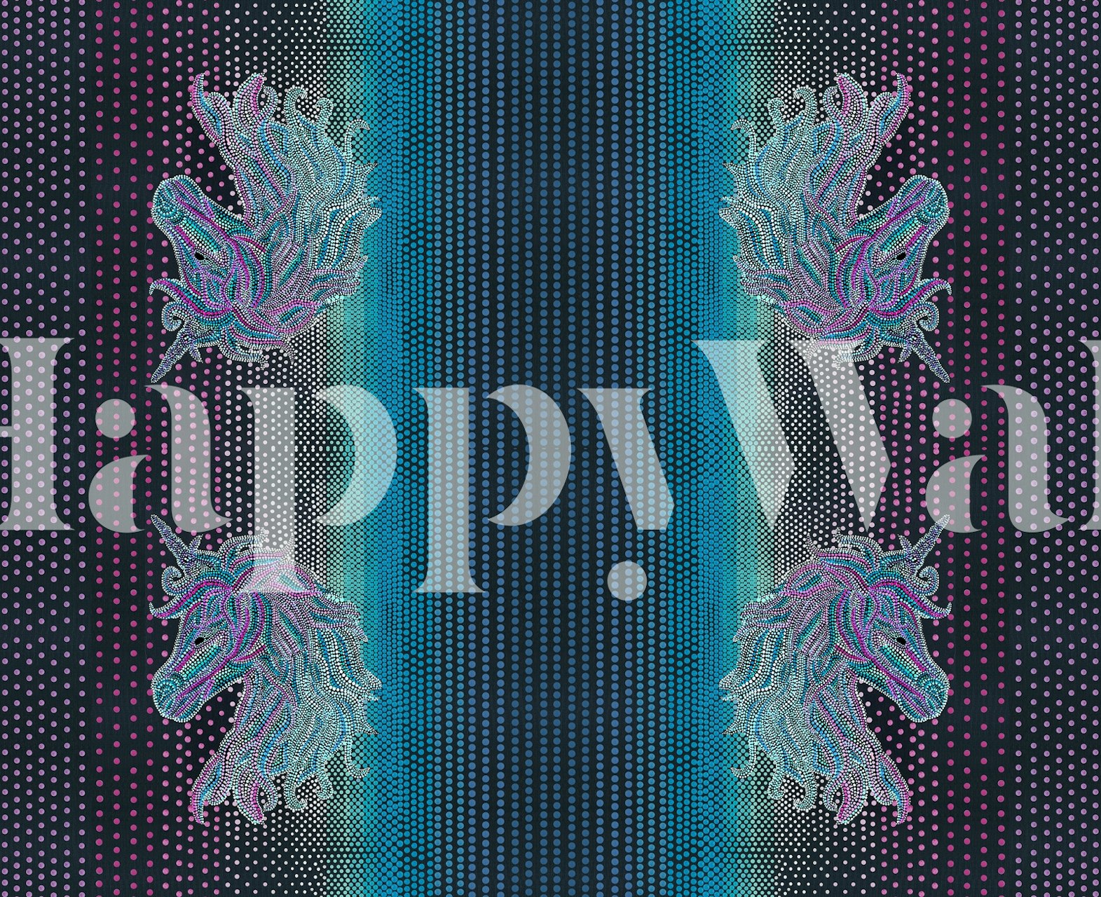 Colorful unicorns with pink and blue details on dark background wallpaper