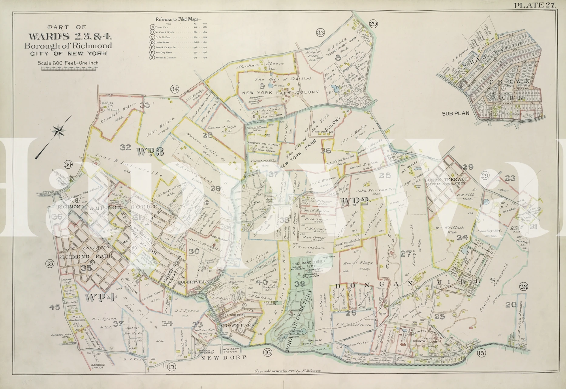 Muurschildering in vintage-stijl van de kaart van de Wards Boroughs of Richmond met fijne cartografische details
