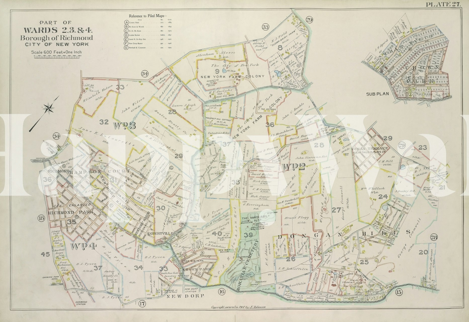Vintage-style wall mural of the Wards Boroughs of Richmond Map with fine cartographic details