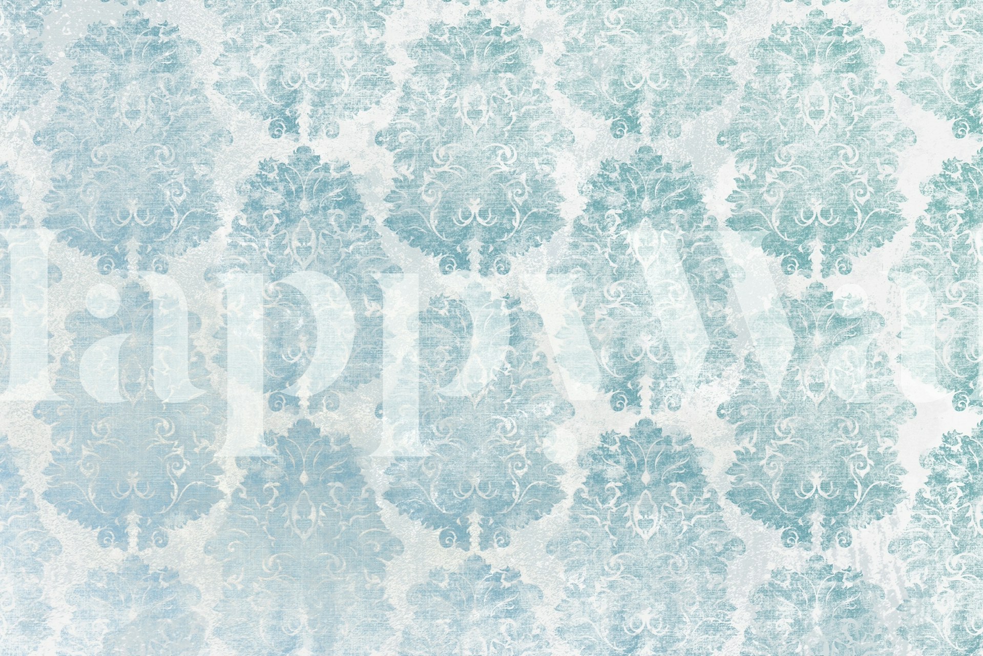 Starožitný damaškový vzor v Aqua modré a šedé na fototapetu