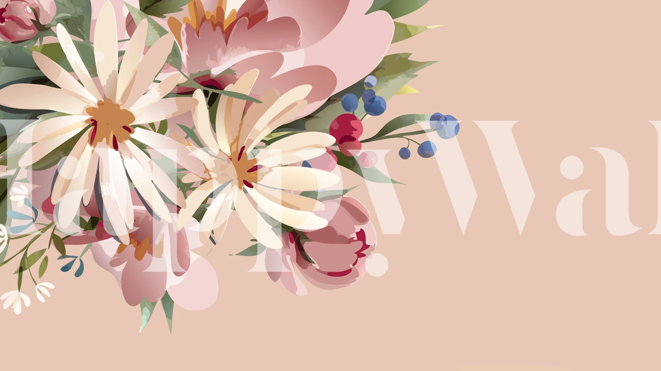 Pastel floral wallpaper featuring soft yellow and pink flowers with green leaves.