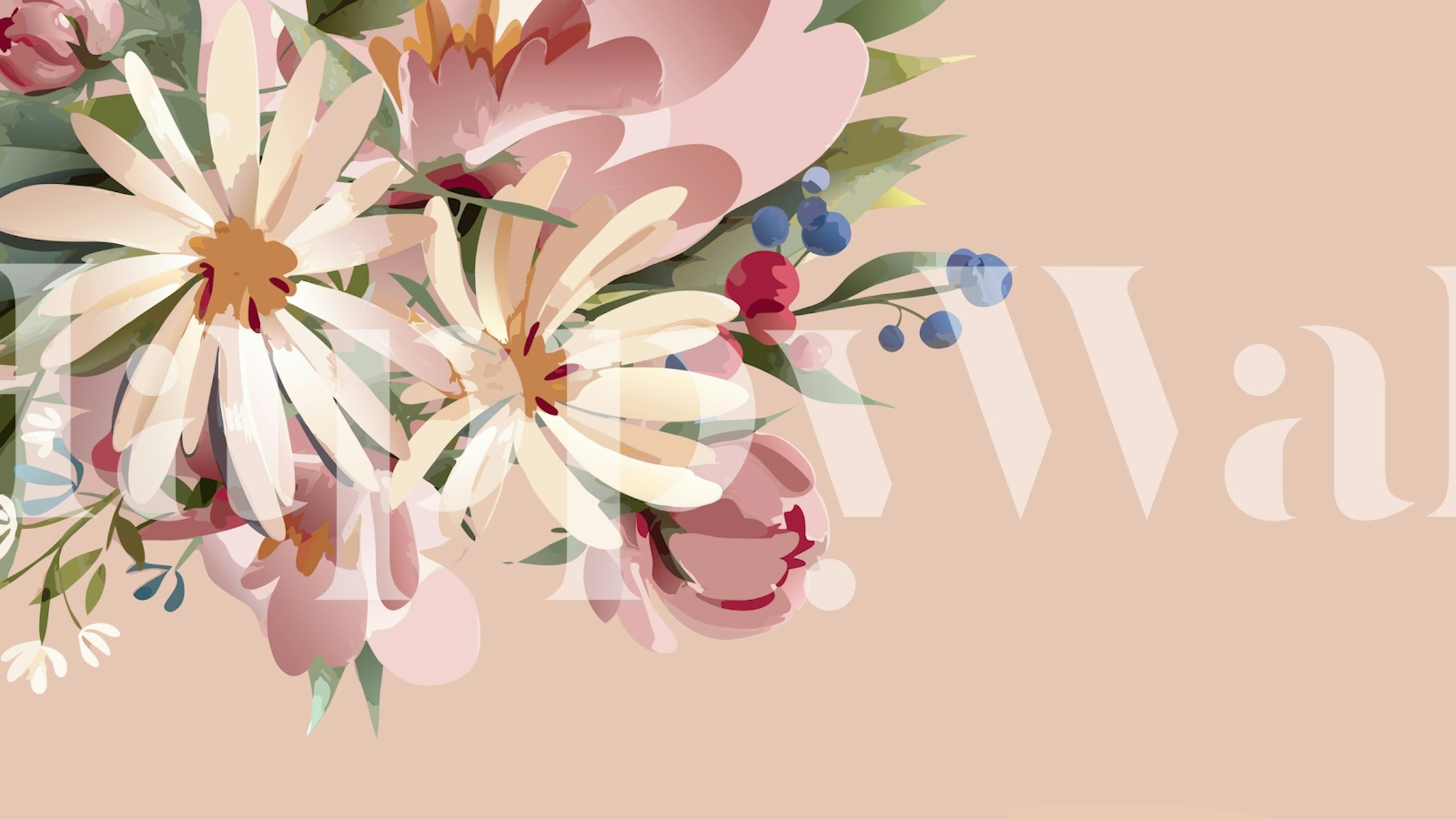 Pastel floral wallpaper featuring soft yellow and pink flowers with green leaves.