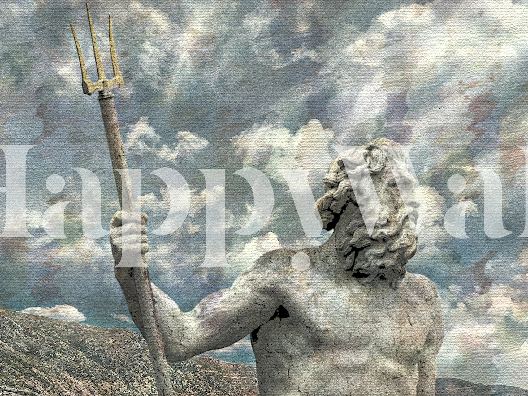 Papier peint mystique Poséidon avec le dieu de la mer et un ciel nuageux