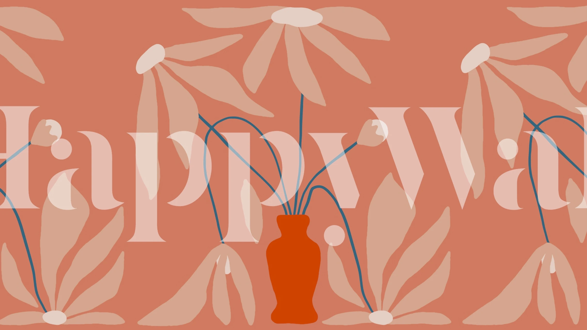 Mid Century Florals Tapete in einem Raum