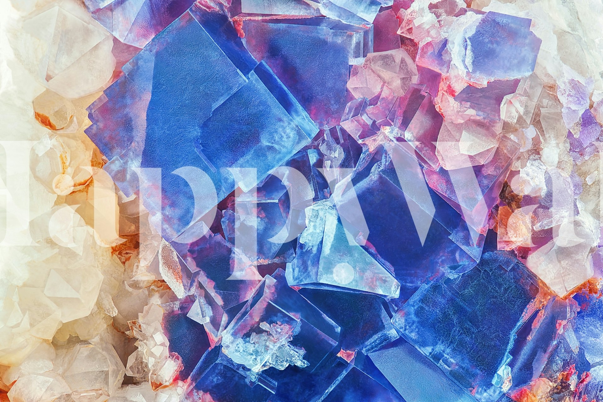 Mineral crystal pattern in blue and purple colors wallpaper