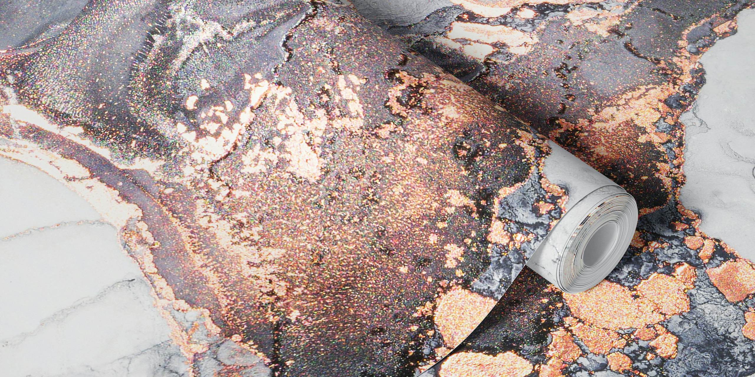 Elegant marble ink pattern wall mural with gray and copper tones