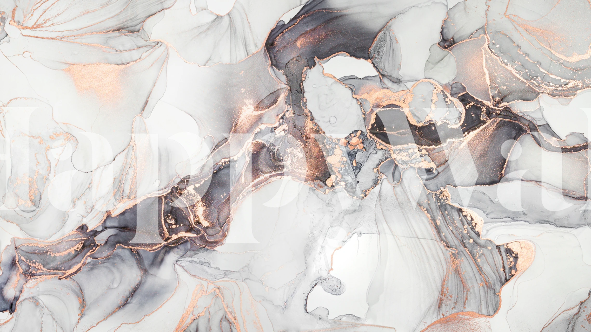 Elegant marble ink pattern wall mural with gray and copper tones