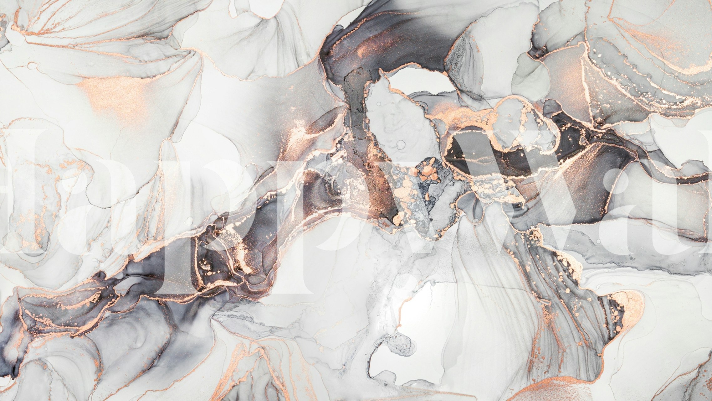 Elegant marble ink pattern wall mural with gray and copper tones