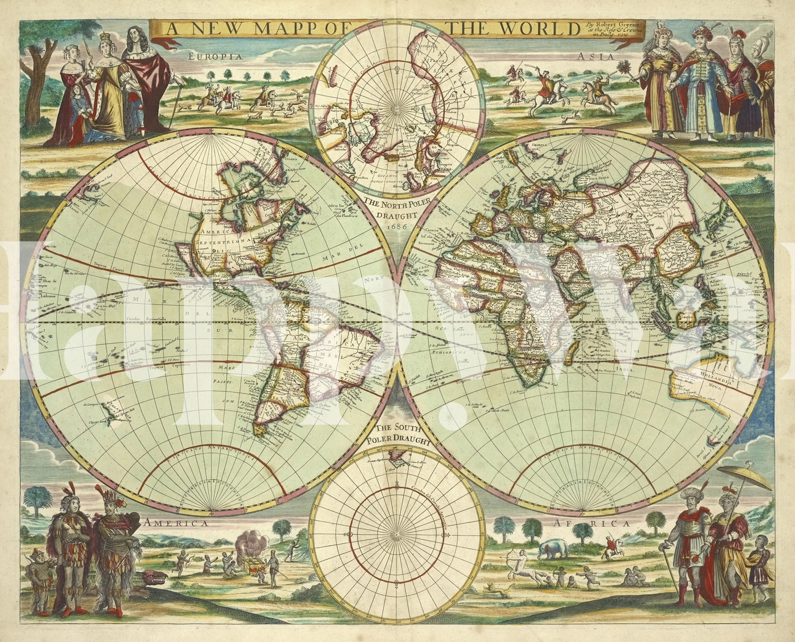 Illustrated Vintage World Map tapet i ett rum