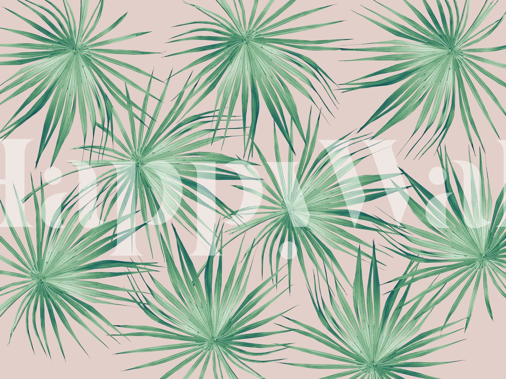 Tropical palm leaves in green on a soft pink background wallpaper